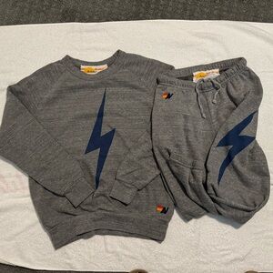 Aviator nation, blue and gray bolt crew set. Both size small. Great condition